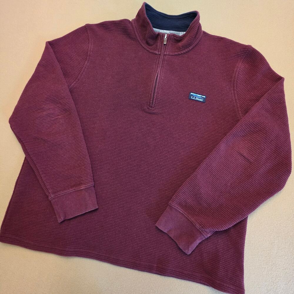 L.L. Bean Lakewashed Double-Knit Quarter-Zip Pullover Sweater Rosewood Sz XL